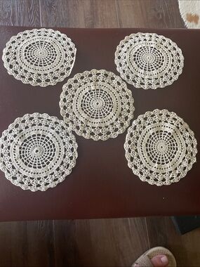 VTG Hand Crafted Cream Crocheted Round Doilies - Set of 5